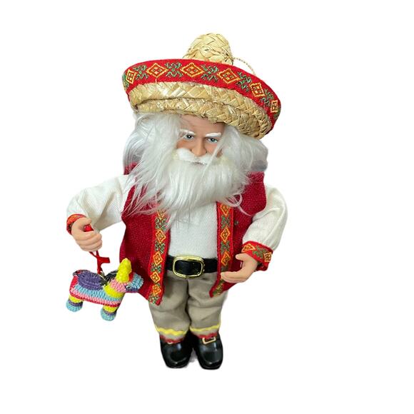 Mexican Santa Figure Piñata Sombrero Hanging Ornament Handcrafted RARE - Picture 13 of 16